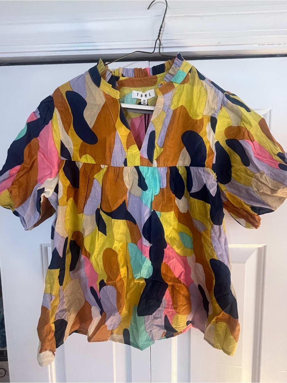 THML Yellow Multicolor Abstract Blouse